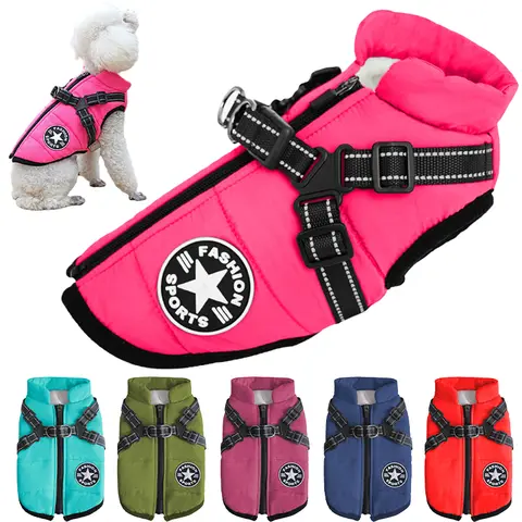Waterproof Warm Dog Jacket Vest Winter Dog Clothes With Harness French-Bulldog Coat Pet Costume for Small Large Dogs Chihuahua
