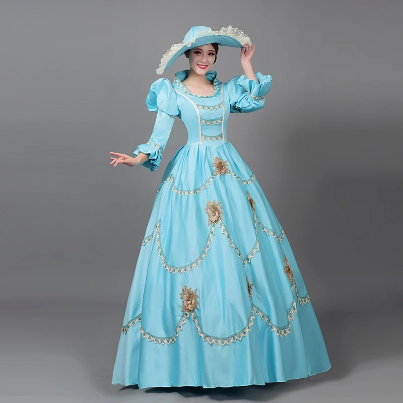 Aangepaste baljurk middeleeuwse Marie Court avondjurken bloemen historische prom feestjurken Renaissance maskerade