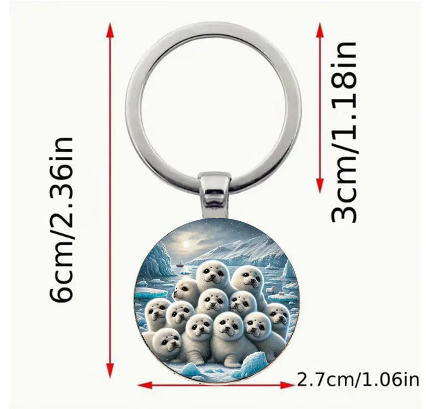 Charming White Seal Round Keychain Valentine's Day Birthday Gift