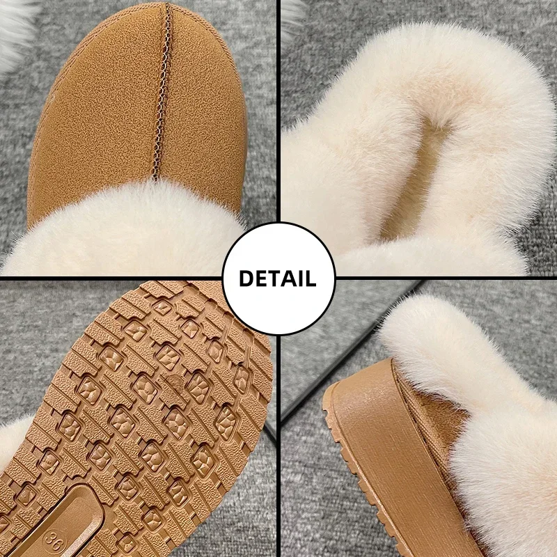 Women Thick Sole Faux Fur Slippers Winter Plush Warm Cotton Shoes Woman Indoor Outdoor Non Slip Fluffy Platform Slippers 2024 image 6