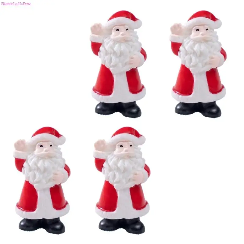 D0JC 4X Detailed Santa Decorations Winter Village Resin Figurines Snow Scene DIY Christmas Ornaments