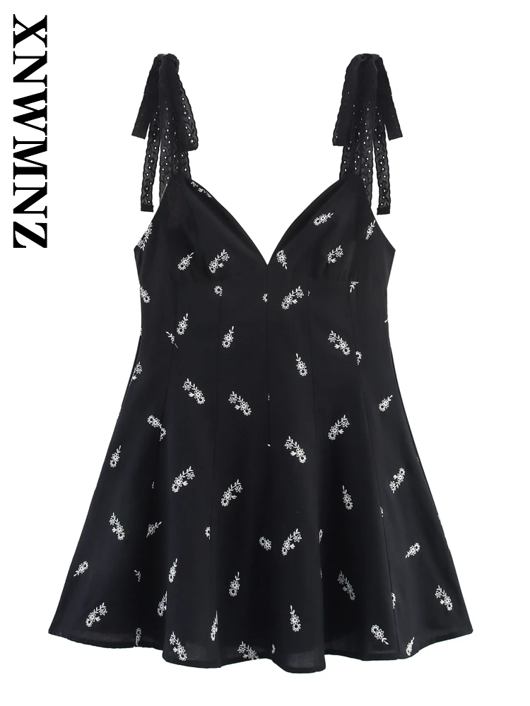 XNWMNZ 2025 Summer Sexy Holiday thin shoulder strap Sleeveless mini Dresses Chic boho Woman's Fashion Backless Pleated dress