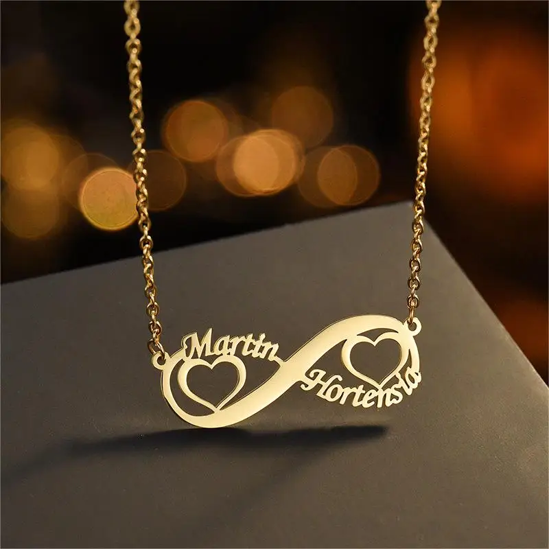 

HIYONG Custom Hollow Infinity Symbol Love English Alphabet Pendant Necklace Female Stainless Steel Clavicle Chain Jewelry