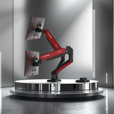Nearhub MA20 Black Red Monitor Arm Dual Arm With C-Clamp & Grommet Mount,Flexible Adjustment Effortless Installation Monitor Arm