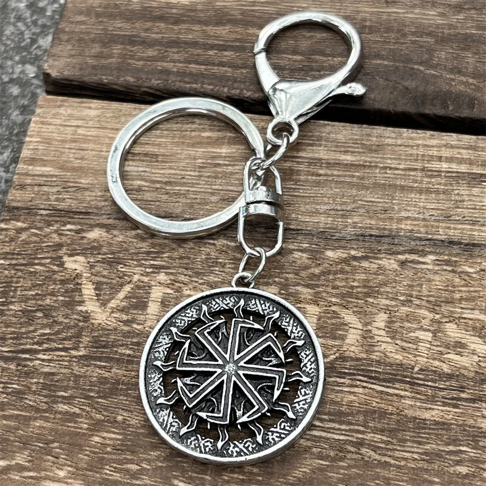 Slavic Kolovrat Pendant Antique Metal Keychain Charms Cool Tool Key Rings For Wallet Knife