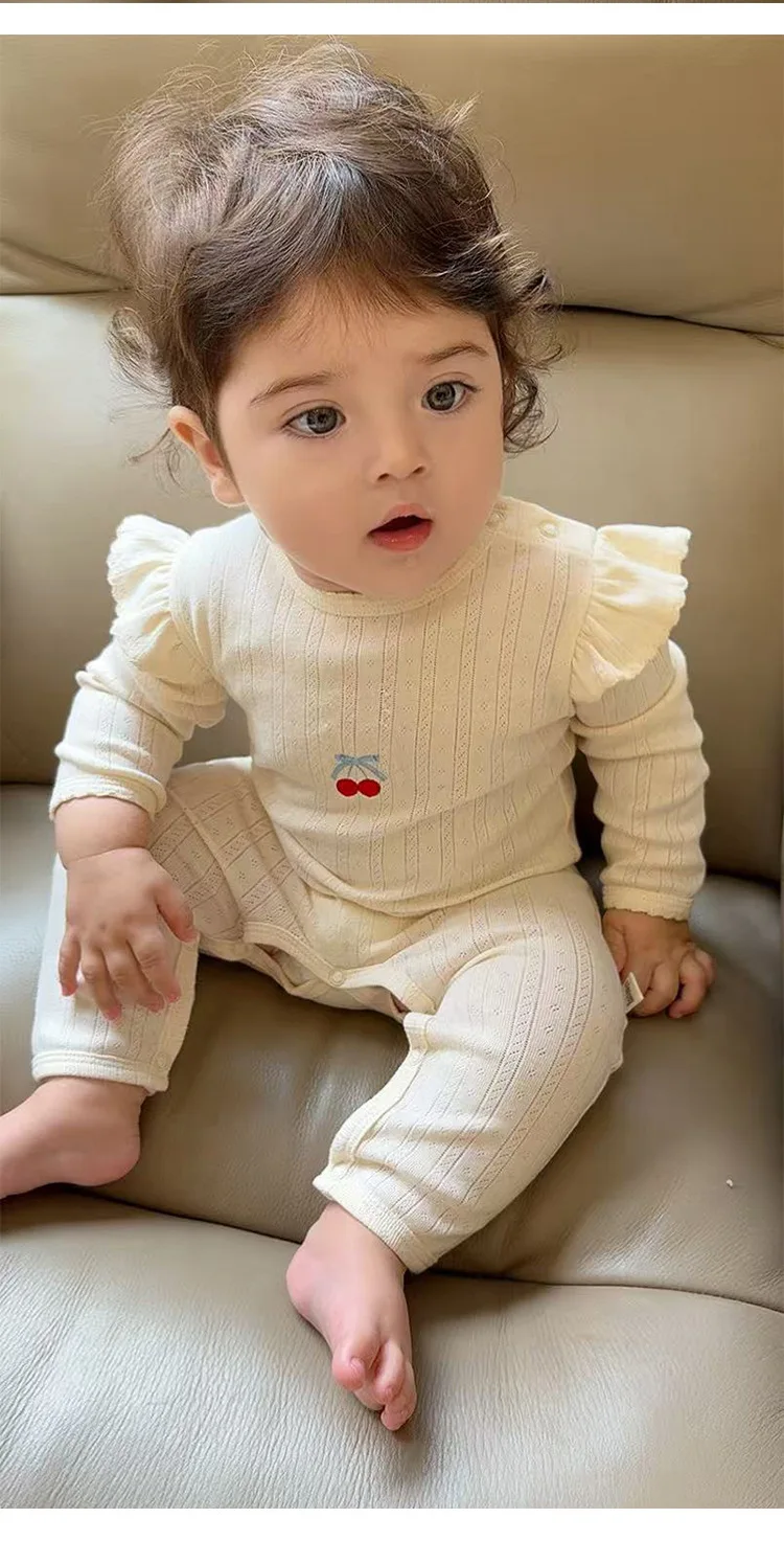 

2026 детский хлопковый комбинезон, комбинезон, новинка весны, кружевная одежда для скалолазания с длинными рукавами для маленьких мальчиков и девочек