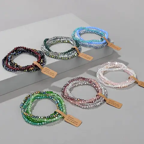 4 조각 세트면 처리 된 유리 구슬 스트레치 팔찌 AB 효과 유리 구슬 멀티 컬러 탄성 페르시 수제 팔찌 쥬얼리