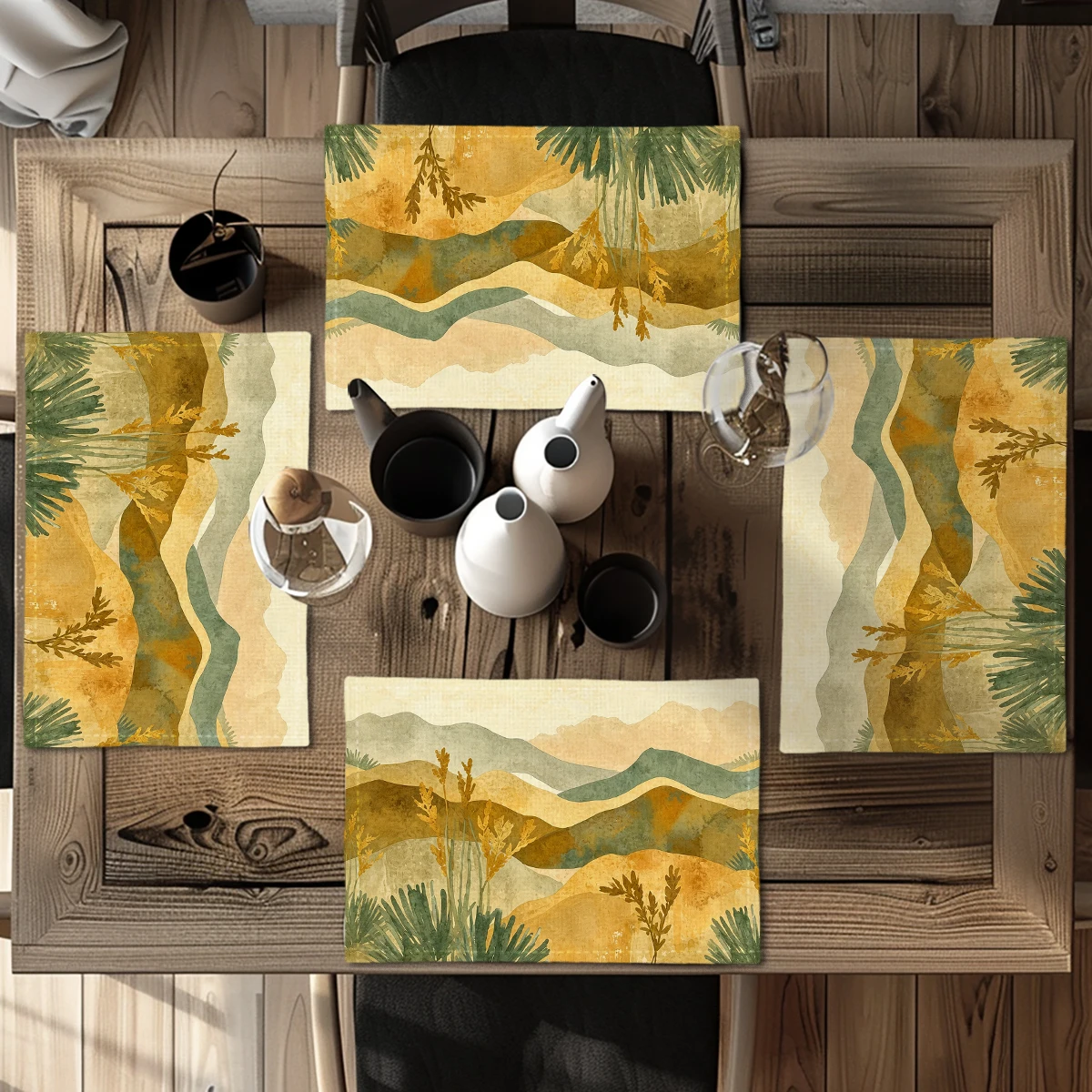 Vibrant Marine Life Pattern Polyester Placemats & Coasters - Decorative Table Mats for Home Dining, Kitchen and Restaurant Use