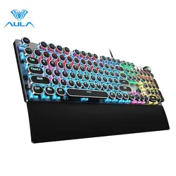 AULA-Teclado mecánico Retro Punk F2088, teclas redondas para juegos, PC, portátil, tableta, con cable, retroiluminado RGB, 104 teclas