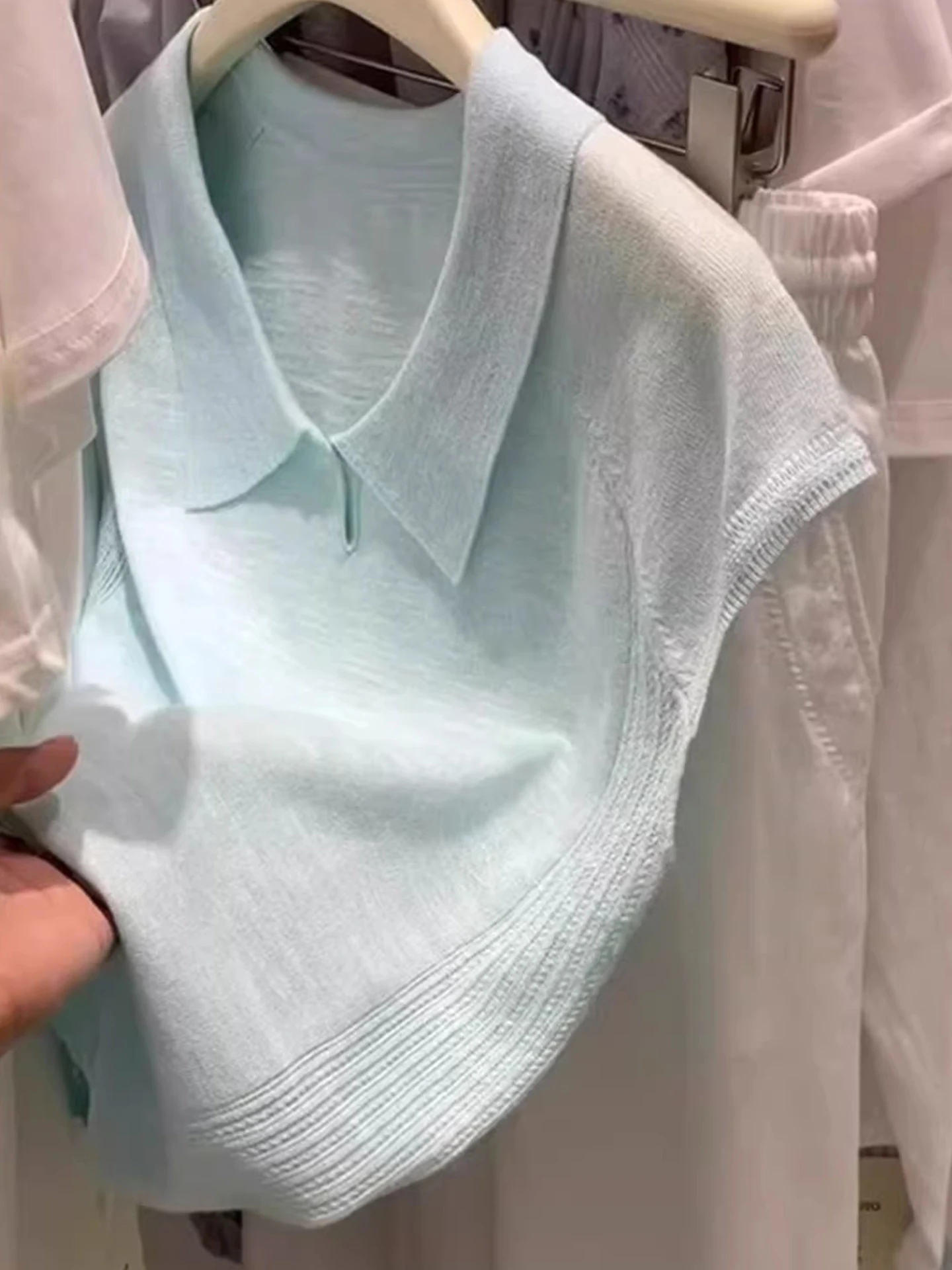 الصيف الحرير الجليد محبوك ort Sve تي شيرت لون نقي الجلد ودية البلوز Ne Faionable الكورية Sle المرأة الأعلى