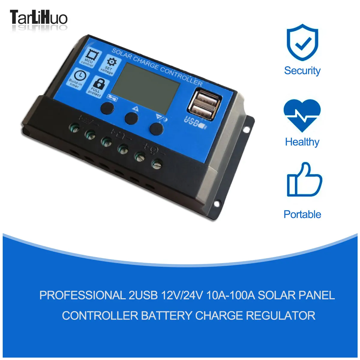 Controlador de Panel Solar PWM, sistema de Control multiusos de carga de batería/Dischage, auto12 V/24V, 2USB, farola