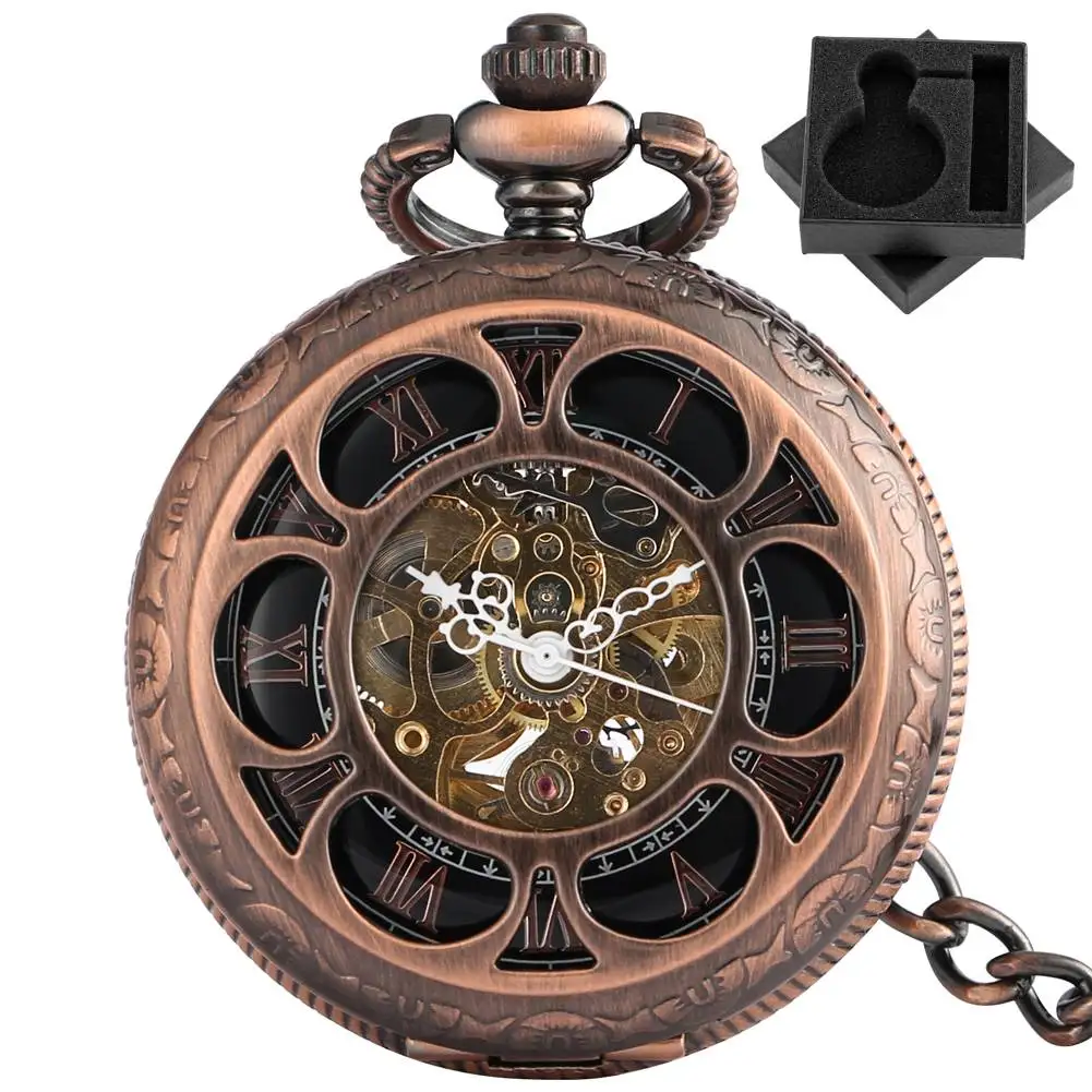 

Полые автоматические механические карманные часы розового золота, винтажная подвеска в стиле стимпанк с автоподзаводом и цепочкой-брелоком 30 см для мужчин