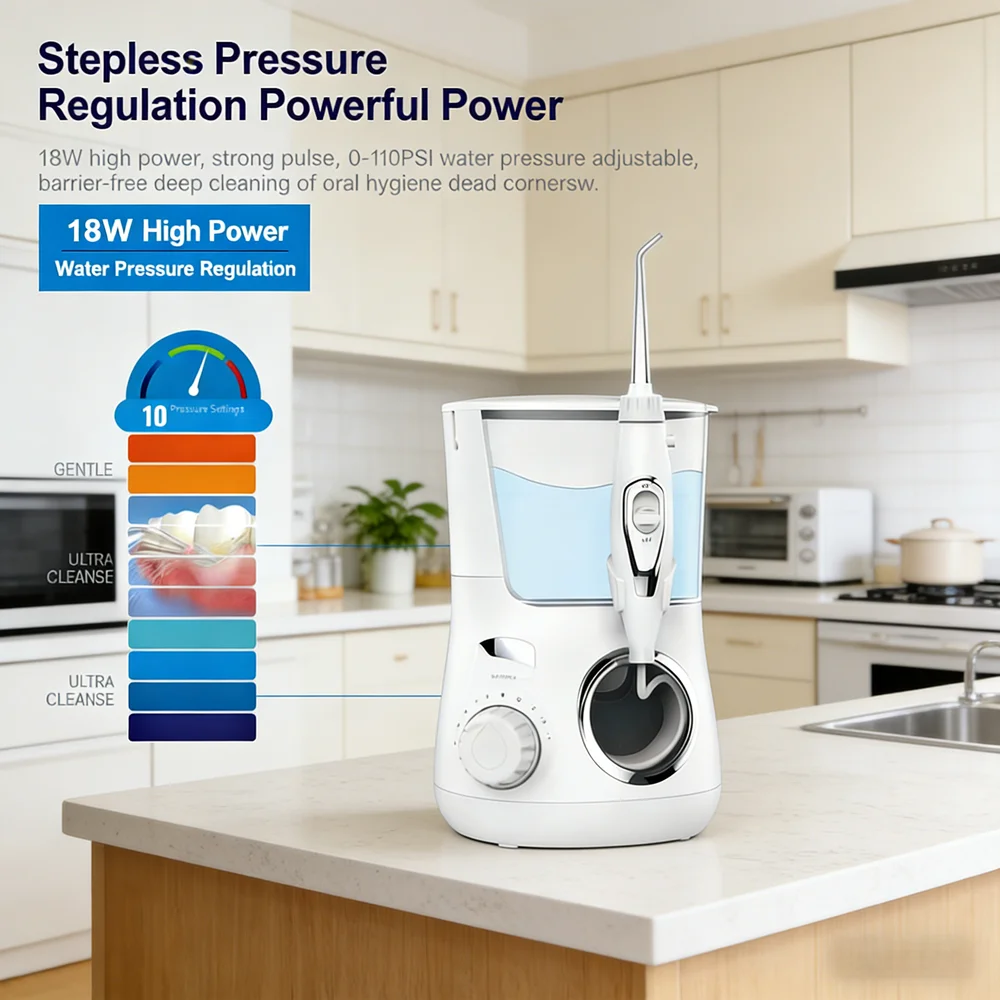 

Waterproof Electric Teeth Cleaner 10 Modes Dental Water Flosser with 5 Nozzles Rechargeable Oral Irrigator
