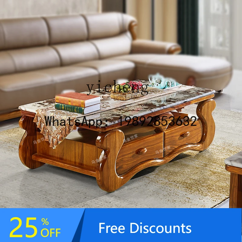 Ebony Solid Wood Marble Coffee Table TV Cabinet Living Room Storage Drawer