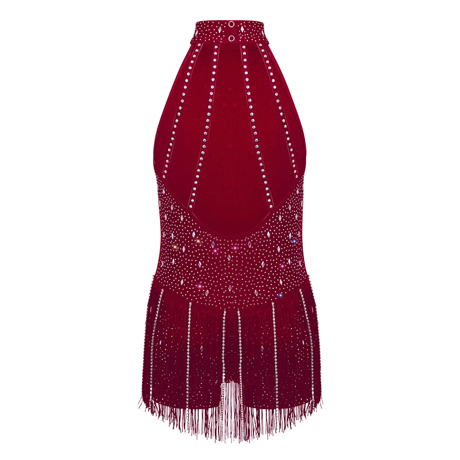 Mono con flecos para baile de Jazz latino para niñas, traje Halter sin mangas con espalda descubierta y diamantes de imitación brillantes para competición de puesta en escena