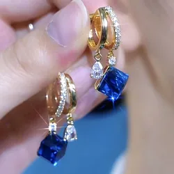 Trendy Geometric Square Crystal Zircon Dangle Earrings for Women Exquisite Wedding Party Earrings Jewelry Birthday Gifts 2024