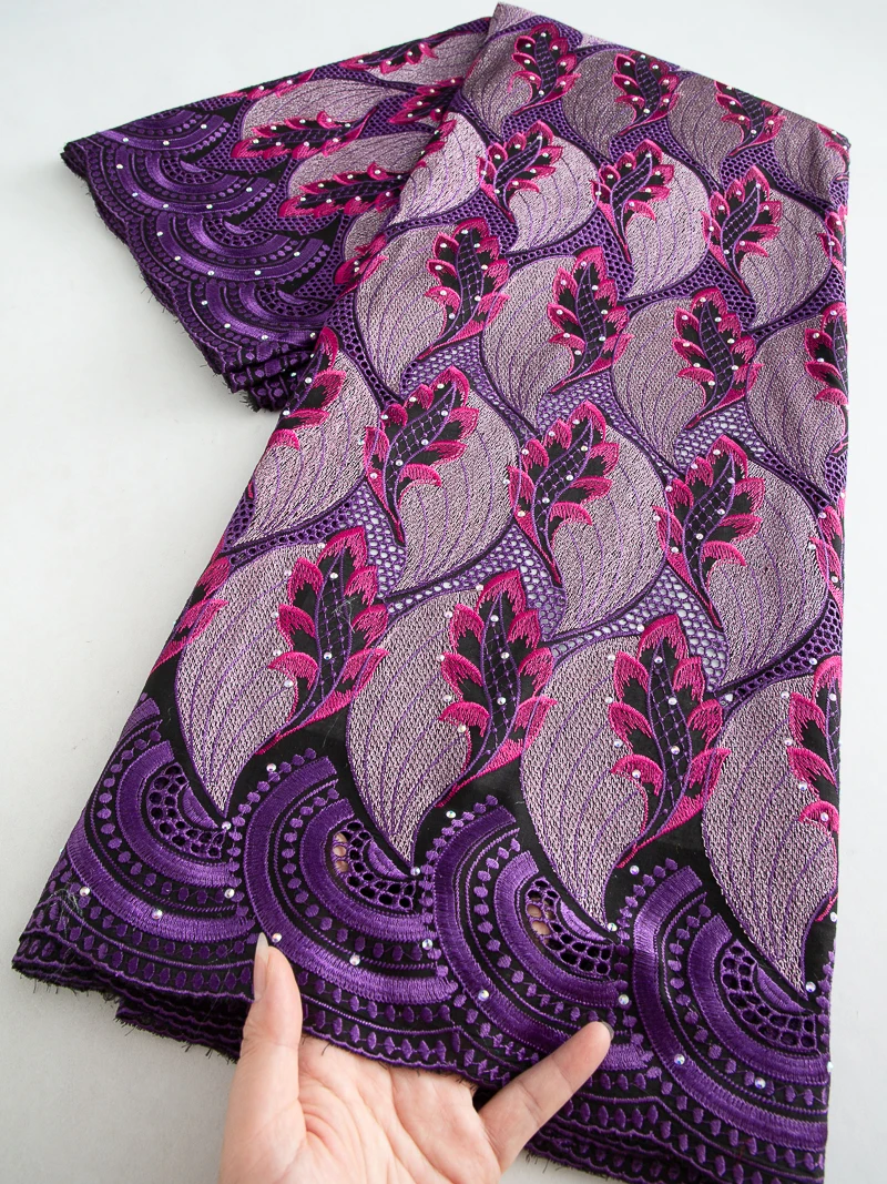 

Luxury African Cotton Lace Fabric 2025 High Quality Nigeria French Swiss Voile Lace Fabric With Stones For Party Wedding,5yards