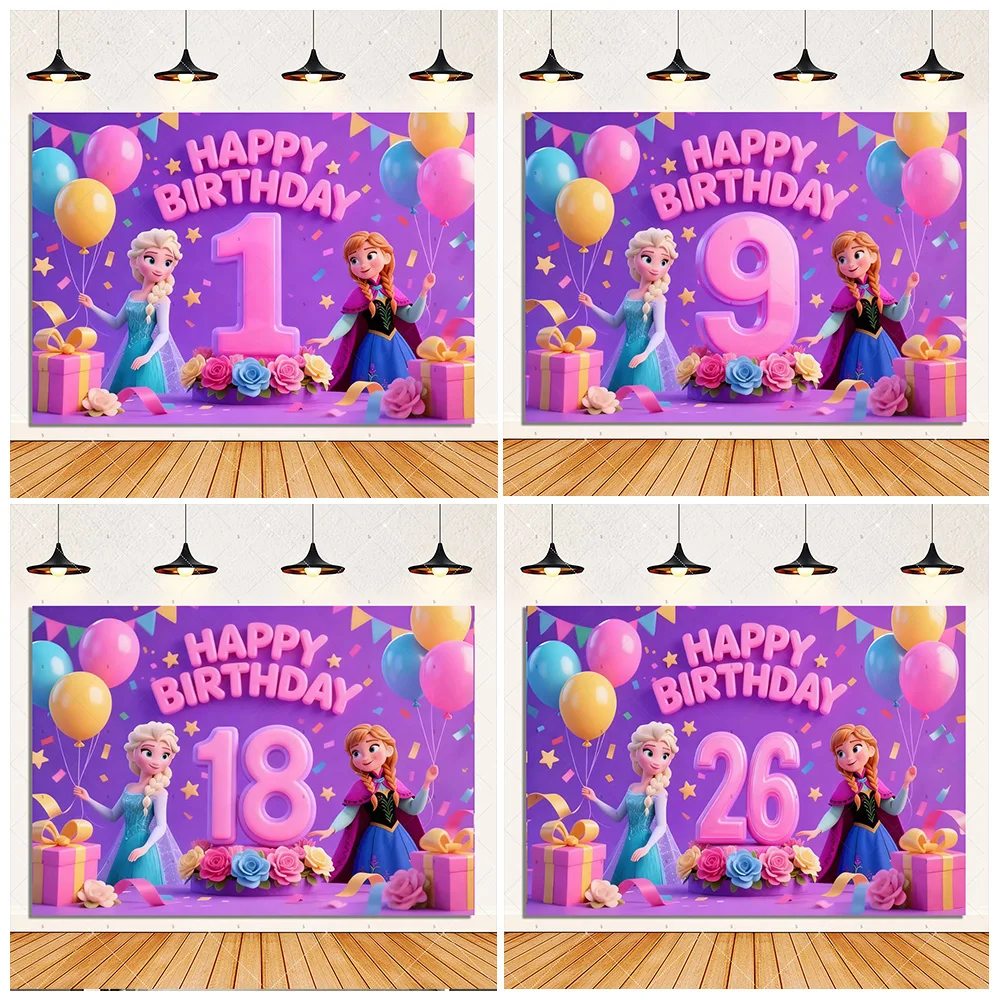 

Disney Anna Elsa Princess Background Supplies 1-26th Birthday Party Decoration Frozen Elsa Backdrop Baby Shower Photography Prop