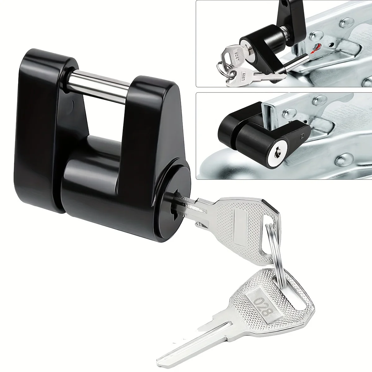 

Heavy-Duty Black Hitch Coupler Lock for Ultimate Trailer Security, Easy Install,1/4 Inch Diameter, Anti-Theft and Durable Design