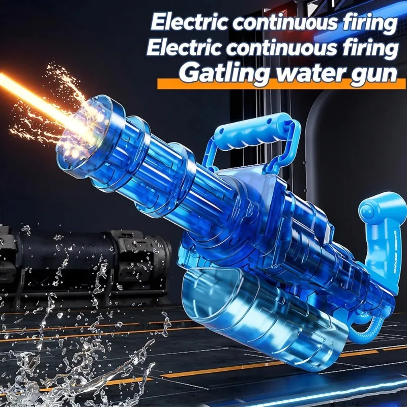 Auto Gatling Water Cannon Rotating High-Pressure Large Capacity Gatling Water Gun Toy Adults Outdoor Summer Fun Play Kid Gifts