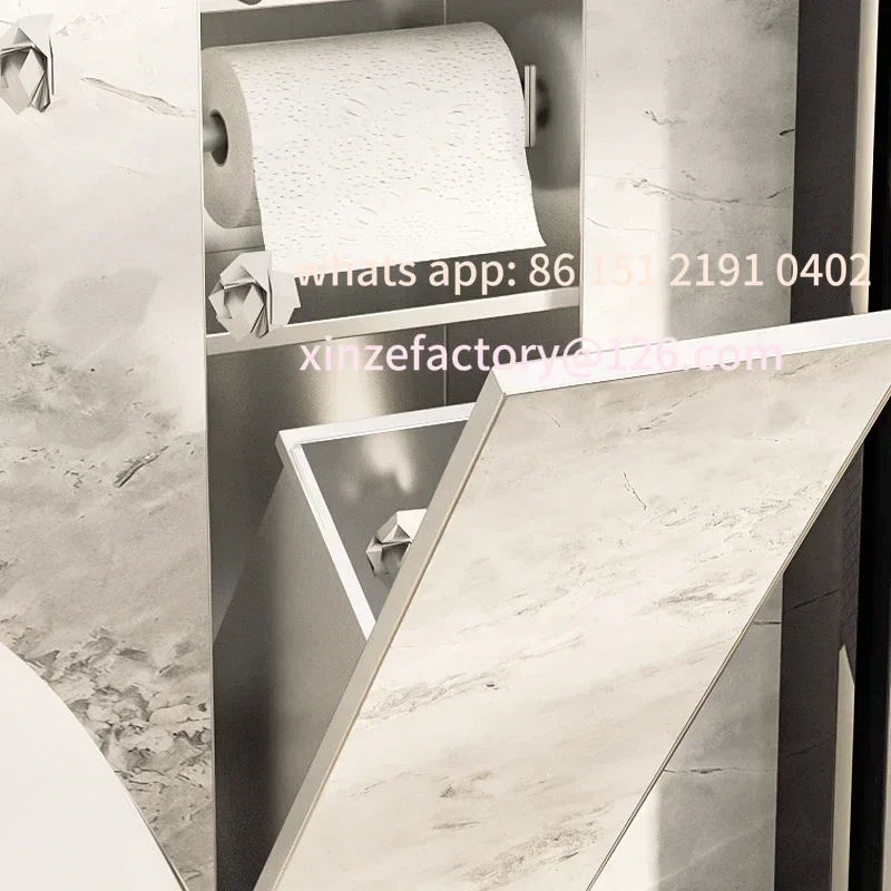 

Customizable Hidden stainless steel niche toilet rack trash can embedded toilet edge