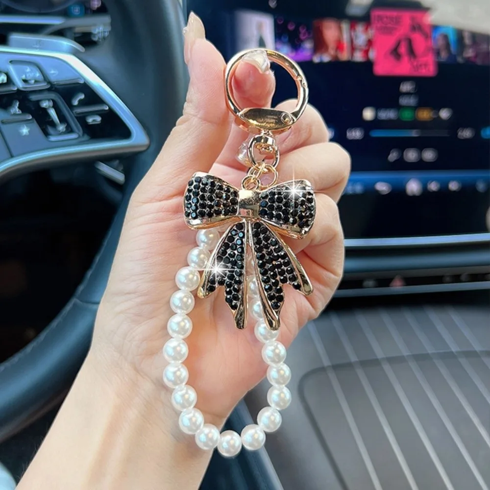 

New Shiny Bow Rhinestone Bow Keychain Sparkling Colorful Pearl Keychain Detachable Car Keychain Women