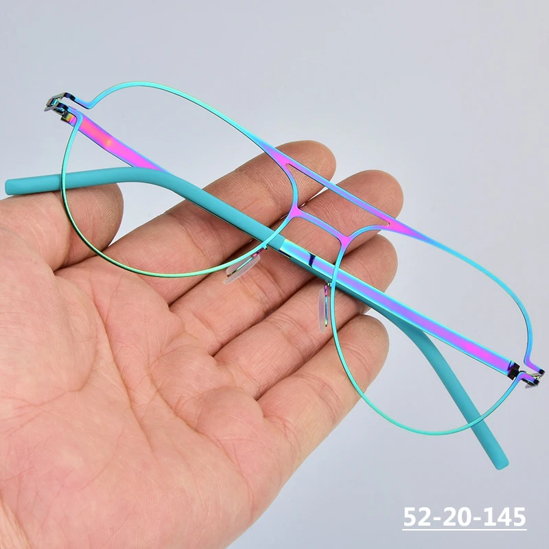 

Bay Blue High-end Screwless Creative Handmade Oval Round Pilot Retro Glasses Frame for Men Women Double-beam Spectacles Decor
