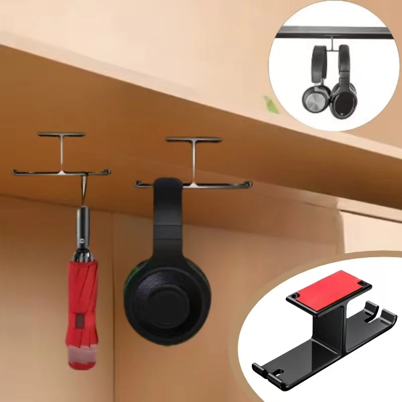 Universal Dual Headphone Hanger Under Desk Aluminum Alloy Gaming Headset Hanger With Cable Organizer Versatile Wall Mount Hook