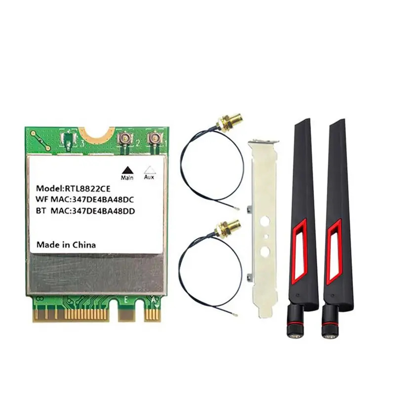 

Ingenious-RTL8822CE Wi-Fi карта 1200 Мбит/с двухдиапазонный 2,4G/5G Bluetooth 5.1 интерфейс M.2 с антеннами 10DBI для Windows 10/11