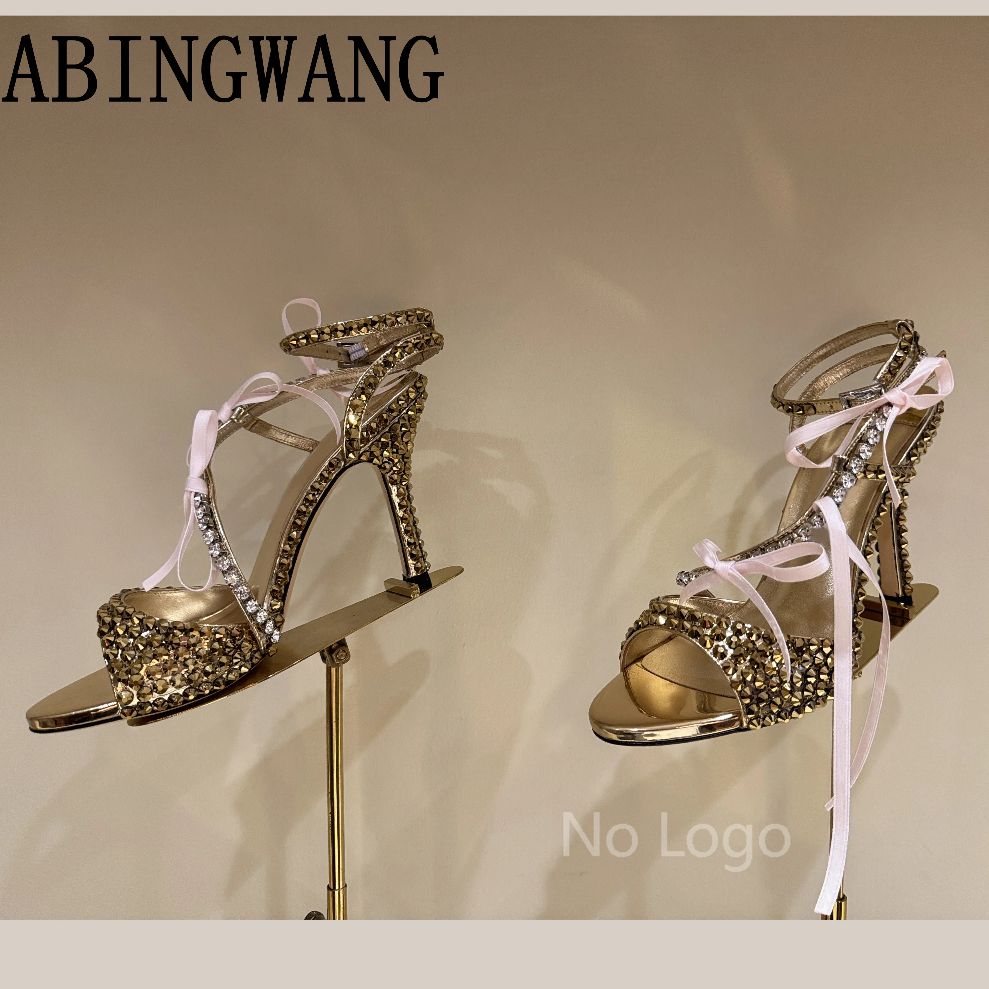 High Quality New Summer New Genuine Leather Crystal High Heel Sandals Buckle Strap Peep Toe Pumps Sexy Party Sandals Women Mujer