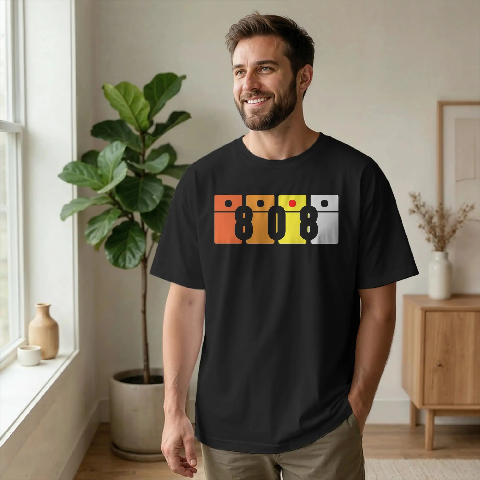 Men's T-Shirt 808 Classic Music Electronic Drum Machine Novelty 100% Cotton Tee Shirt Short Sleeve 80s T Shirt Crewneck Top Gift