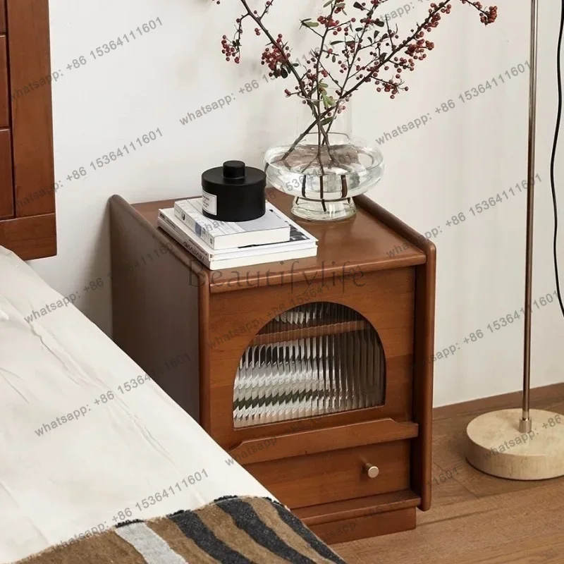 

D14Solid wood retro bedside table Japanese-style small apartment simple locker household log