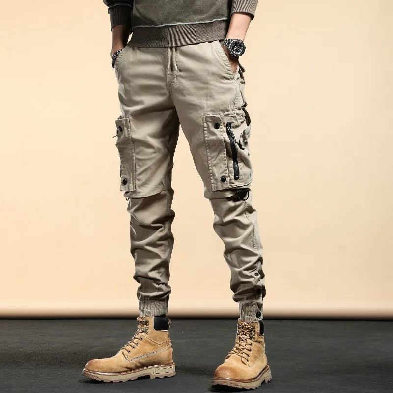

Spring 2025 New Men Cargo Pants Ankle Length Pant Pencil Pants Vintage Zipper Fly Patchwork Spliced Pockets Solid Casual Sports