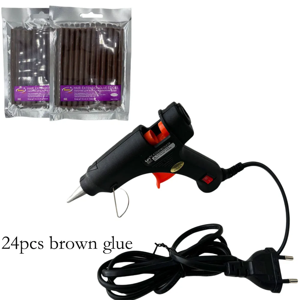 Hot Melt Glue Gun DIY Heat Temperature Thermo EU Electric Repair Tool Use 7mm Glue Sticks for Hair Extension 3 Colors