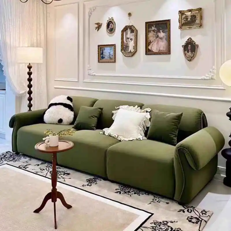 

Sectionals Lounge Retro Living Room Simple Modern Dark Green Designer Sofa Lazy Velvet Cloth Armchairs Balcony Home Furniture