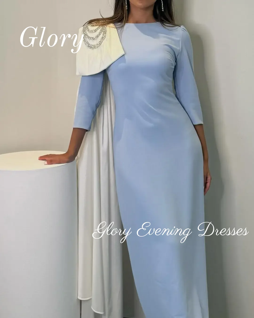 Saudi-Arabien Himmelblaue Abendkleider für Damen, knöchellang, A-Linie, Ballkleider, Träger, Rüschen, ärmellos, formelle Partykleider