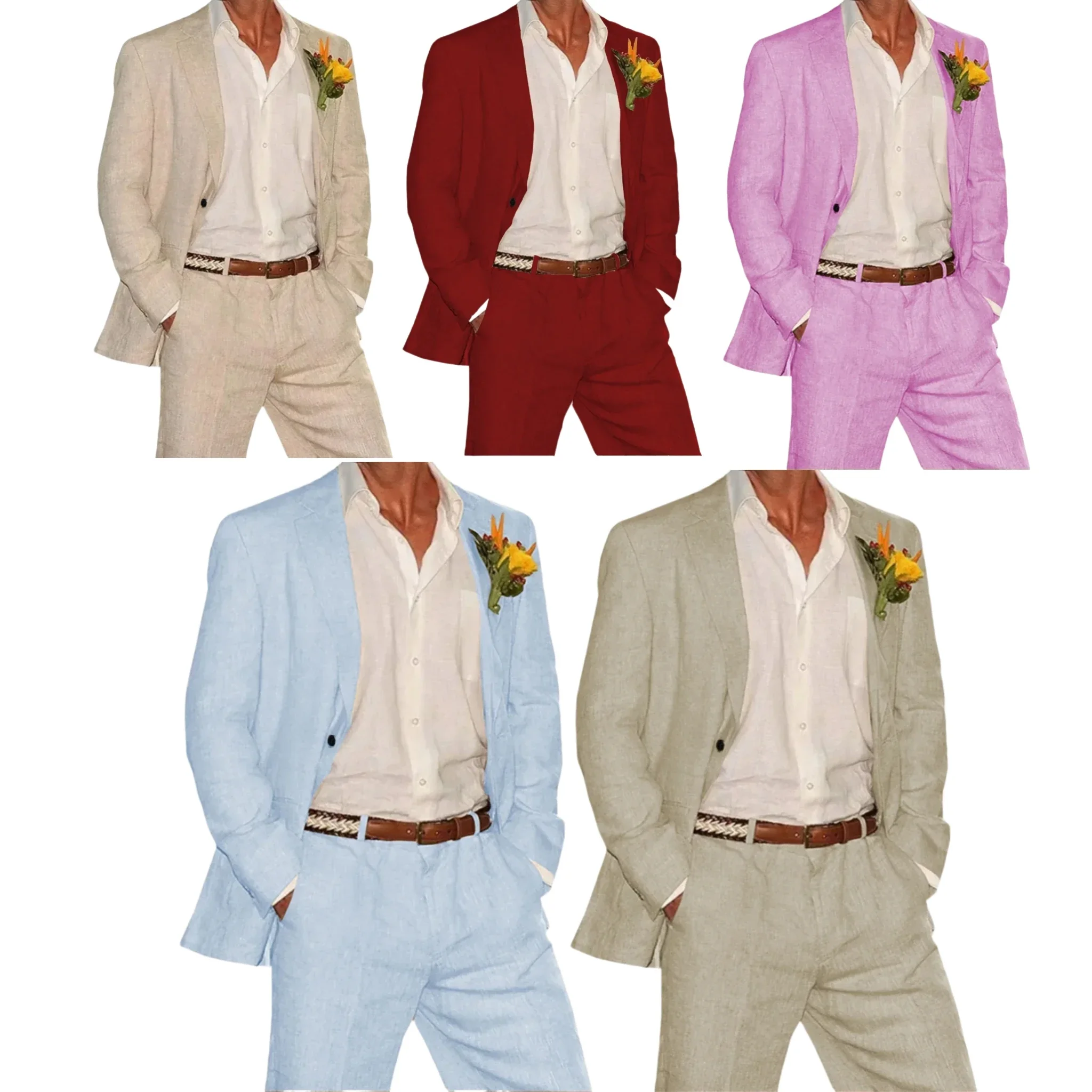 

Linen Suit，2 Pieces Blazer and Pants Set，One Button，men's Suit for Wedding ，for Summer Beach，Groomsmen，Elegant Man Suit