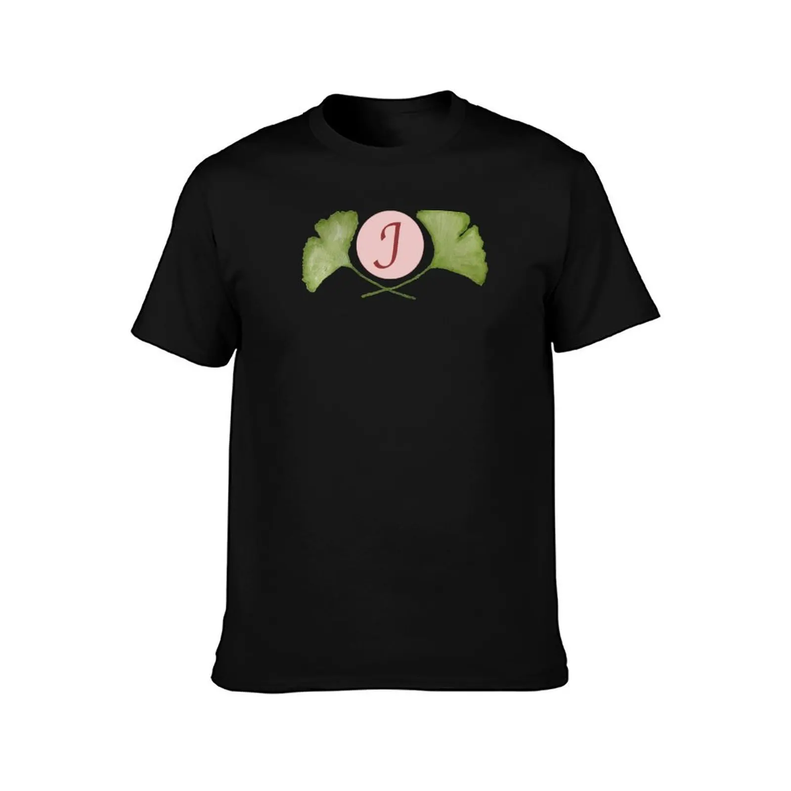 Ginkgo Leaves Initial J T-Shirt, Summer Casual Cotton Tee, Oversized Streetwear Tops, Vintage Graphic Print, Unisex Men Women
