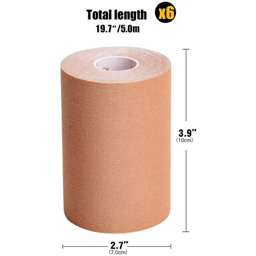 Imagen 2 del producto Paquete de 6 cintas de kinesiología, cinta atlética impermeable sin látex de 10cm x 5m para aliviar el dolor, soporte muscular y articular, recuperación de lesiones