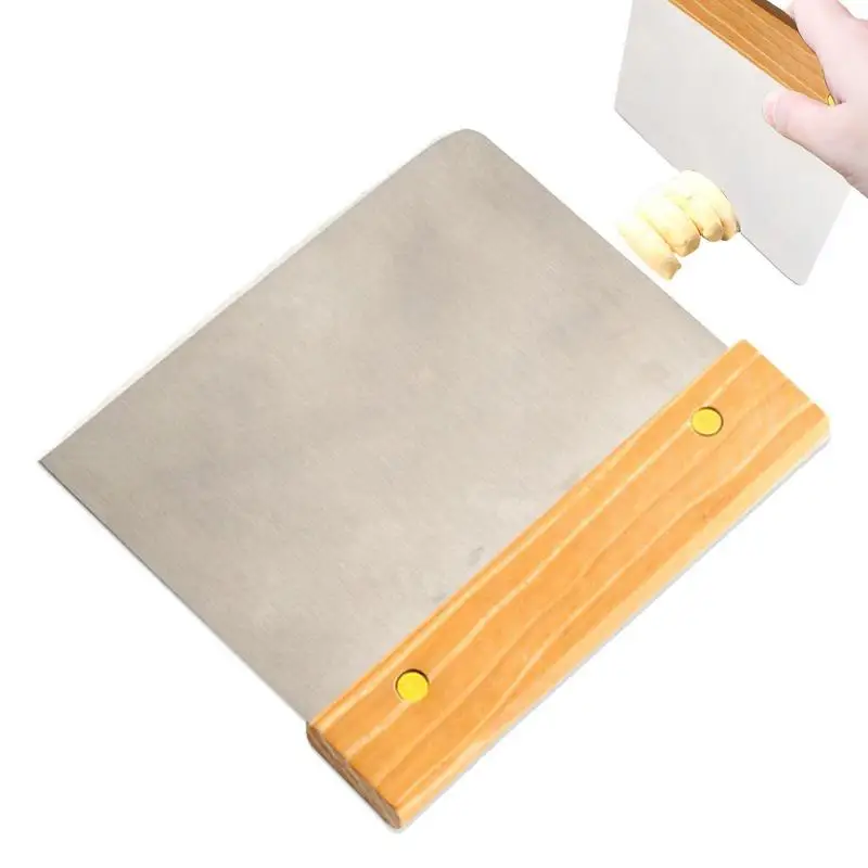 Stainless Steel Cutting Flour Knife Scraping Panel Toast Bread Cutting Baking Tool Kitchen Dough Cutter Scraper Dough Knife Wood