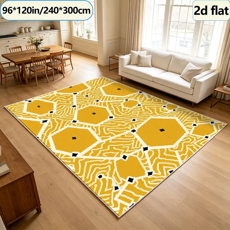 Abstract Yellow Geometric Hexagon Carpet Square Rug Non-Slip Washable Floor Mat Suitable for Office Entrance Modern Home Decor