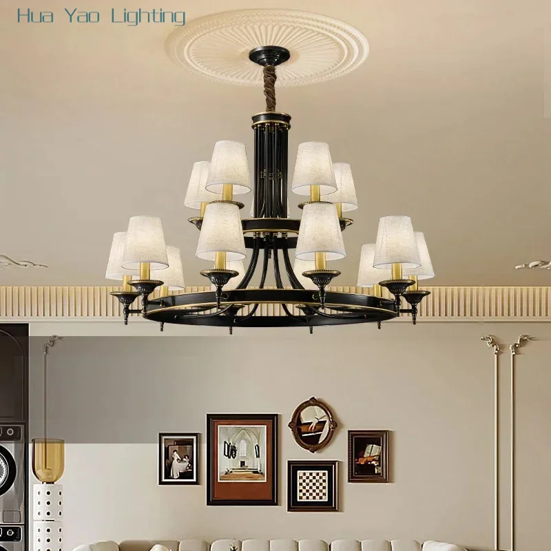 Retro Brass Pendent Lamp European Luxurious Living Room Dining Room Bedroom Villa Hotel Chandelier Interior Lighting Fixture