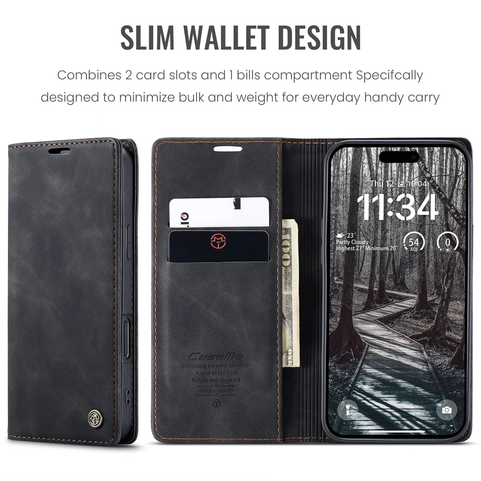 Flip Wallet Hülle für iPhone 18 17 Pro Max 17e Air 17 Pro, Leder Magnetische Folio-Abdeckung mit Kartenhalter, Ständer - TPU Hülle – Detail 8