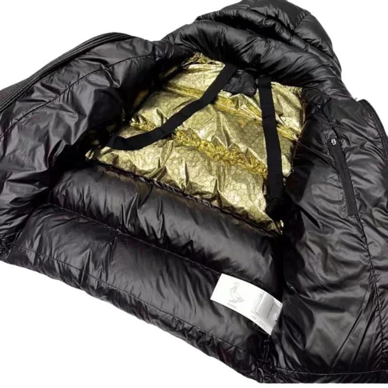 Casaco térmico à prova de vento para mulheres, jaqueta grossa Goose Puffer, branco preto dourado, tamanho solto, novo, inverno, 2024