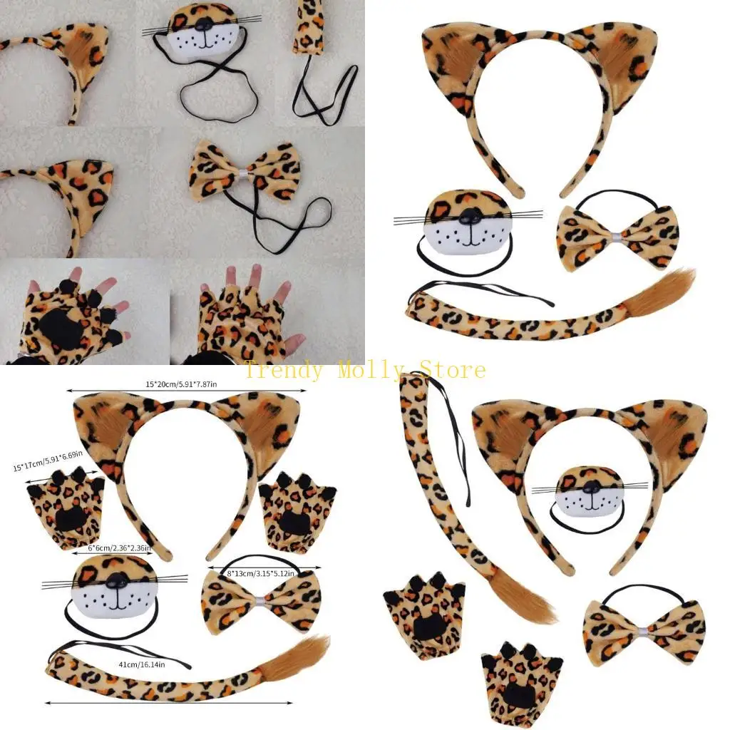 

N5KB леопардовые уши повязки на голову галстук-бабочка хвост нос Хэллоуин косплей костюм вечерние декоры