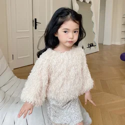 2024 Round Collar Long Sleeve Sequin Loose Sweet Beautiful Hoodies Korean Girls Hoodie New Spring Childrens Clothing