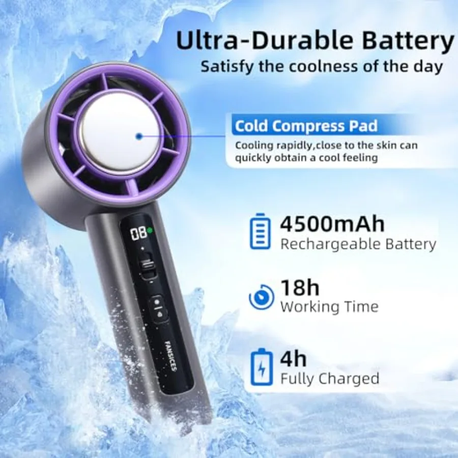 Pequeño ventilador portátil para viaje, miniventilador de mano de velocidad ajustable con pantalla Digital, batería de 4500mAh, ventilador Personal recargable