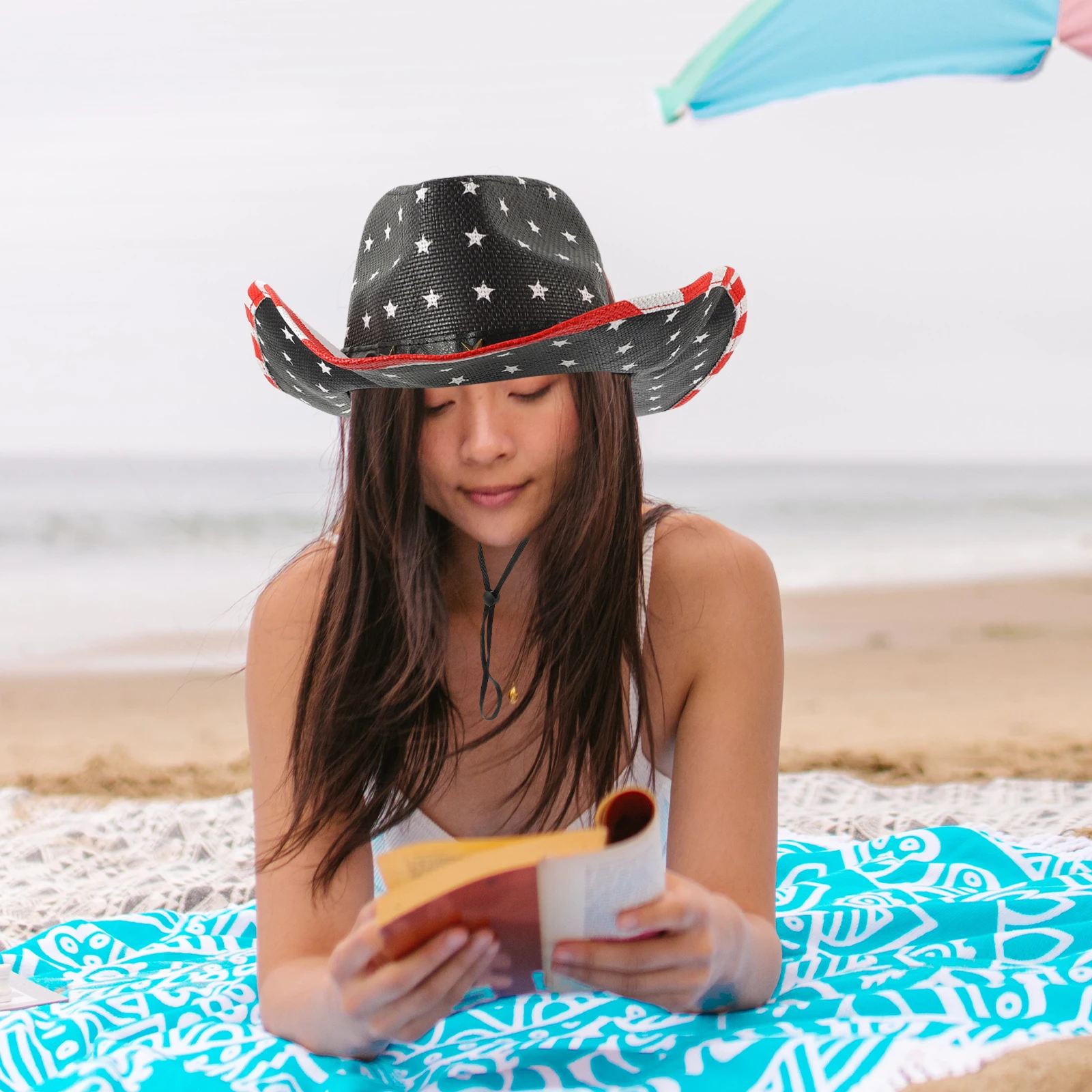 

Cowboy Hat Straw Wide Brim Vintage American Flag Unisex Adjustable Baseball Cap Fedorra Style