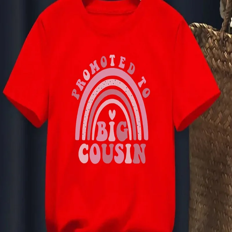 Cute Kids Clothes Rainbow Promothed To Big Cousin Graphic Printed T Shirt Girls/Boys Announcement Shirt Solid Tops