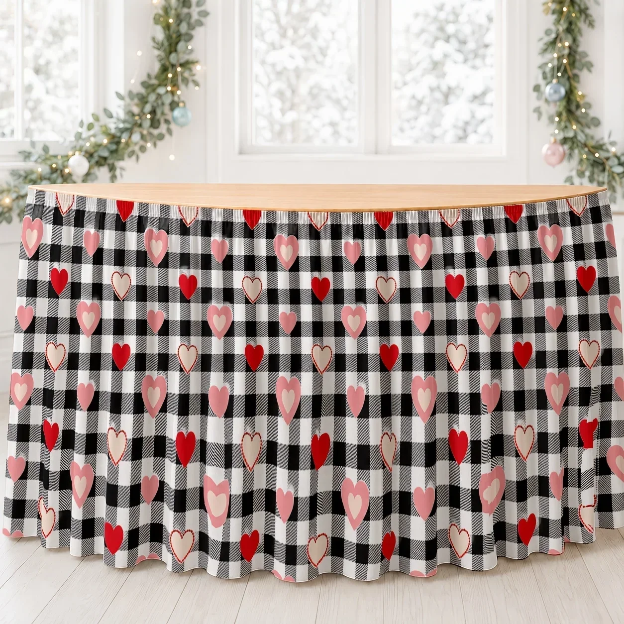 Tablecloth / Romantic Heart-shaped Checkered Valentine's Day Spring Celebration Tablecloth / Table Cover 1 piece